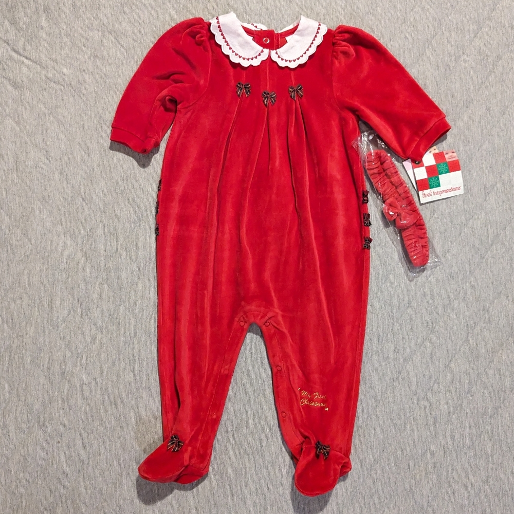 First Impressions Red Footie with White Collar